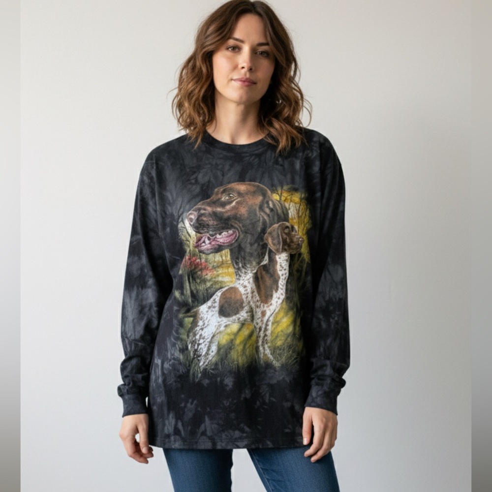 Vintage Black Long Sleeve Tee with Dog Print